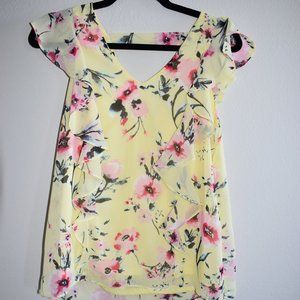 A. BYER FLORAL YELLOW BLOUSE SZ S